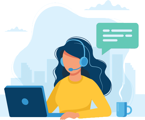 Woman with Headset, Laptop and Speech Bubble